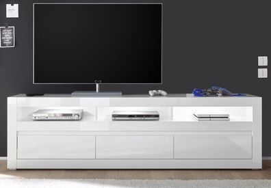 TV-Lowboard Nobile Hochglanz weiß / Stone grau TV-Unterteil in Komforthöhe 217cm