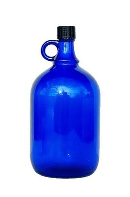 2 Liter Glasballon Flasche Wein Wasser Henkelflasche Gallone blau