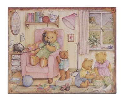 Blechschild Teddybären Familie, Knuddelbären, Kinderzimmer Wandschild 20x25 cm