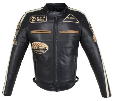 Motorrad & Freizeit Leder Jacke Biker Custom Lamm Leder Jacket Schwarze Protektoren