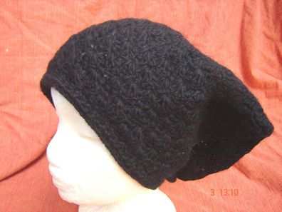 Vintage Strickmütze wie Kopftuch Wintermütze schwarz Wolle p ZB1