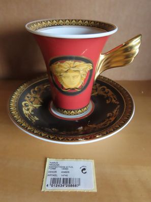 Kaffeetasse mit Untertasse Ikarus Medusa Versage rot schwarz gold / Rosenthal