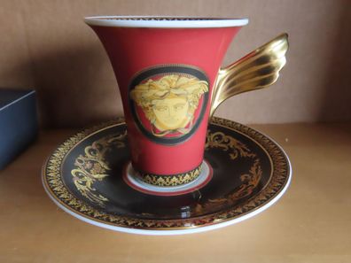 Kaffeetasse mit Untertasse Ikarus Medusa Versage rot schwarz gold mit Chip/ Rosenthal
