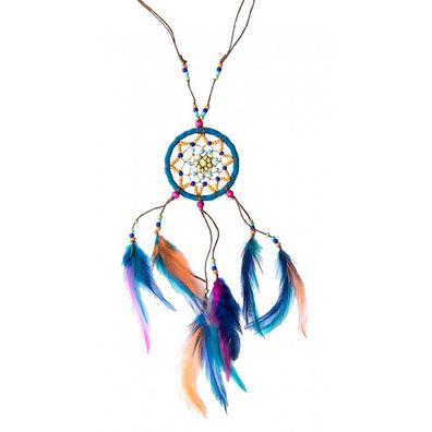 Traumfänger Halskette Mandala türkis Dreamcatcher Federn Indianerschmuck