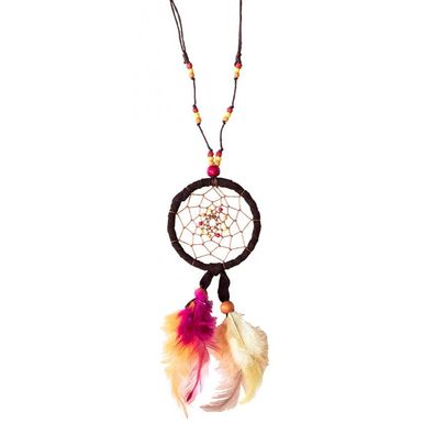 Traumfänger Halskette Mandala braun Dreamcatcher Federn Indianerschmuck