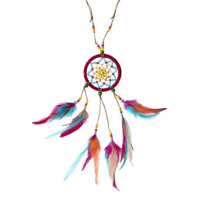 Traumfänger Halskette Mandala rot Dreamcatcher Federn Indianerschmuck
