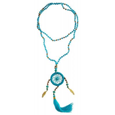 Traumfänger Halskette "Crystal" &Oslash; 3,5 cm türkis mit Glasperlen L: 54 cm Federn