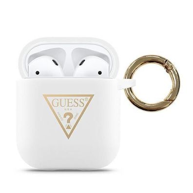 Guess Triangle Silicon Cover Case für Apple Airpods 1 & 2 - Weiss