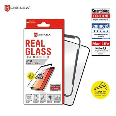 Displex Real Glass 3D Echtglas + Rahmen für Apple iPhone 12/12 Pro