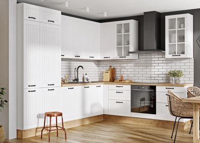 Küche Küchenzeile Lamelle weiss individuell stellbar Eckküche L-Küche