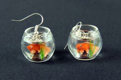 Goldfisch im Glas Goldfischglas Ohrringe Miniblings Hänger Fisch Koi Aquarium