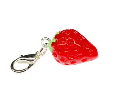 Erdbeer Charm Bettelanhänger Anhänger Miniblings Charms Erdbeere rot rund 3D