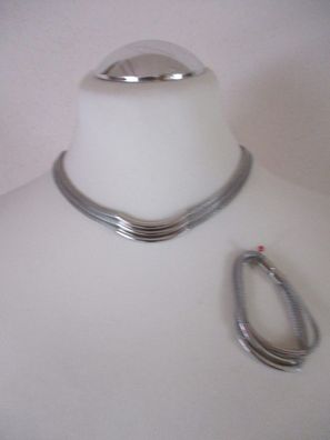 Halskette mit Armband 3 reihig Silber Magnetverschluss 48 cm und 19 cm Set