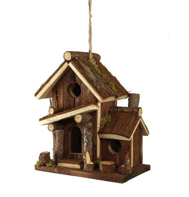 Holz Deko Vogelhaus mit Vordach - zum hängen - Vogel Häuschen Garten Dekoration