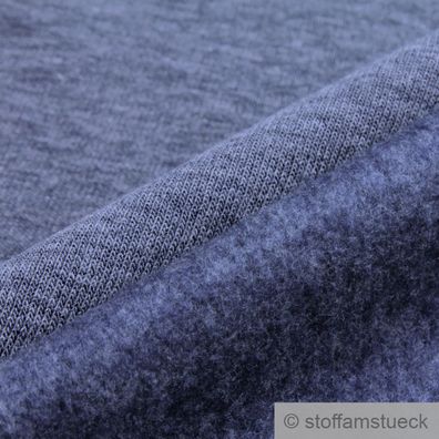 0,5 Meter Baumwolle Polyester Jersey angeraut blaugrau Sweatshirt weich dehnbar