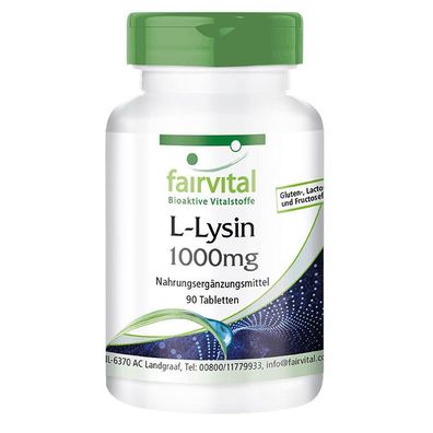 L-Lysin 1000mg 90 Tabletten, Hydrochlorid Aminosäure Reinsubstanz - vegan - fairvital