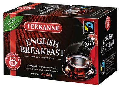 Teekanne Fairtrade English Breakfast, Bio-Schwarztee-Mischung, Teebeutel im Kuve
