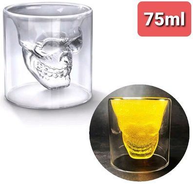 Kreatives Whiskeyglas 3D Skelettkopf Schädel Totenkopf Form Glas 75ml Alkoholglas