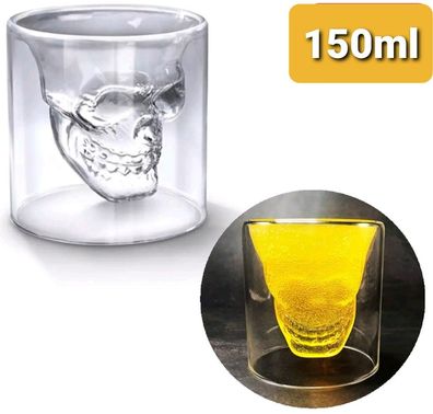 Kreatives 3D Whiskeyglas Glas Totenkopf Skelettkopf Schädel Form 150ml Alkoholglas