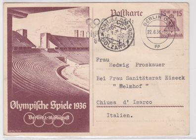 97313 DR Ganzsachen Postkarte P260 Olympische Spiele Berlin 1936 nach Italien