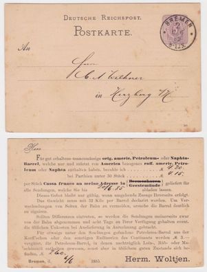 21016 Ganzsachen Postkarte P10 Zudruck Herm. Woltjen Bremen 1885