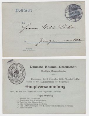 26722 DR Ganzsachen Postkarte P63X Deutsche Kolonial-Gesellschaft Braunschweig