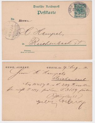 36700 DR Ganzsachen Postkarte P20 Zudruck Gebr. Albert Greiz - Bahnpost 1901
