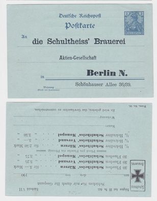 41445 DR Ganzsachen Postkarte P63Y Zudruck Schultheiss' Brauerei AG Berlin