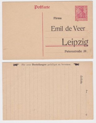 52206 DR Ganzsachen Postkarte P108 Zudruck Firma Emil de Veer Leipzig