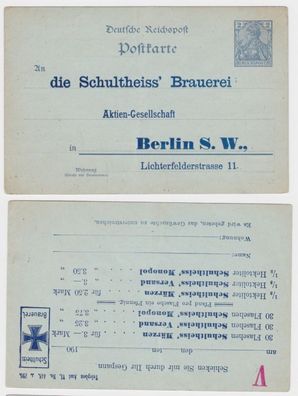 57003 DR Ganzsachen Postkarte P63X Zudruck Schultheiss' Brauerei AG Berlin
