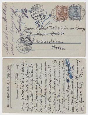 59459 DR Ganzsachen Postkarte P63Y Zudruck Julius Rothschild Göppingen 1908