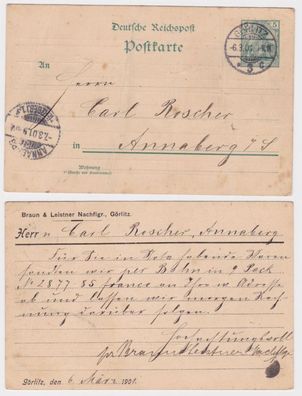 59946 Ganzsachen Postkarte P96 Zudruck Braun & Leistner Nachfolger Görlitz 1901