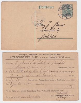 63624 Ganzsachen Postkarte P90 Zudruck Porzellan-Fabrik Utzschneider Saargemünd