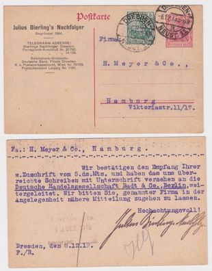 71640 DR Ganzsachen Postkarte P110 Zudruck Julius Bierling's Nachfolger Dresden
