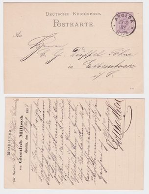 71863 DR Ganzsachen Postkarte P10 Zudruck Mitteilung Gottlob Miltsch Apolda 1883