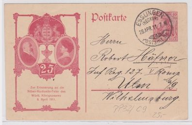 75440 Privat Ganzsachen Postkarte PP32/ C9 Zudruck Silber-Hochzeits-Feier 1911