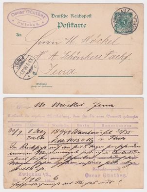 77210 DR Ganzsachen Postkarte P20 Zudruck Bestellung Oscar Günther Zwickau 1896