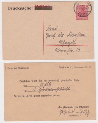 79212 Ganzsachen Postkarte P110 Zudruck Ev. Frauenverein Edelweiß Berlin 1920