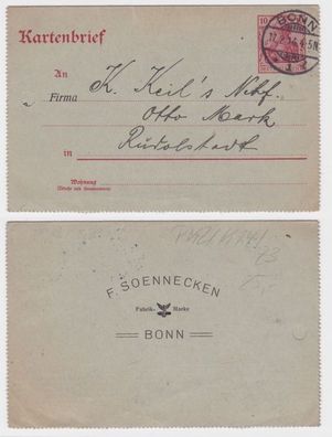 80745 Privat Ganzsachen Kartenbrief K12 F. Soennecken Fabrik-Marke Bonn 1914