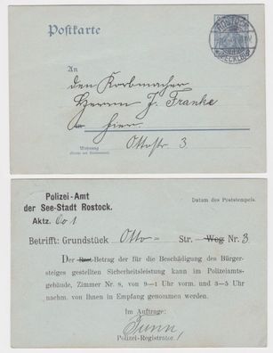 83924 DR Ganzsachen Postkarte P63 Zudruck Polizei-Amt der See-Stadt Rostock 1903