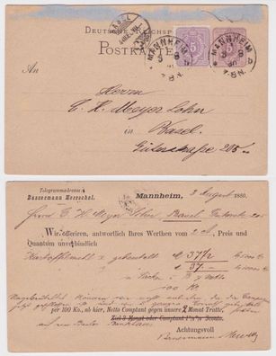 89035 DR Ganzsachen Postkarte P10 Zudruck Bassermann Herrschel Mannheim 1880