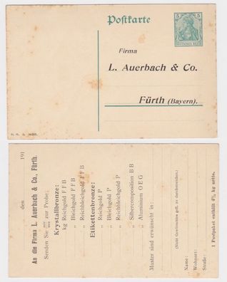 90418 DR Ganzsachen Postkarte P90 Zudruck Firma L. Auerbach & Co. Fürth