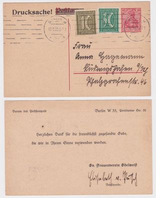 91221 Ganzsachen Postkarte P110 Zudruck Ev. Frauenverein Edelweiß Berlin 1922