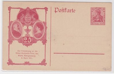 91535 Privat Ganzsachen Postkarte PP32/ C9 Zudruck Silber-Hochzeits-Feier 1911