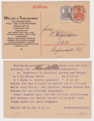 95334 Ganzsachen Postkarte P110 Zudruck Müller & Theilnehmer Holzhandel Berlin