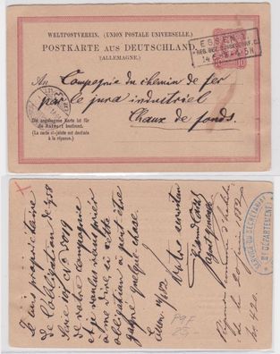 96069 DR Ganzsachen Postkarte P9F Essen nach La Chaux de Fonds (Schweiz) 1882
