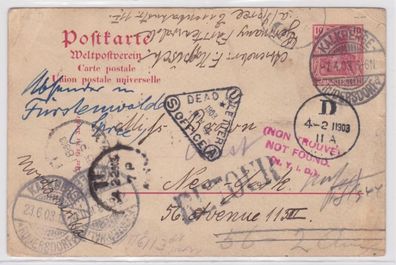 96075 DR Ganzsachen Postkarte P65Y Kalkberge Rüdersdorf nach New York 1903