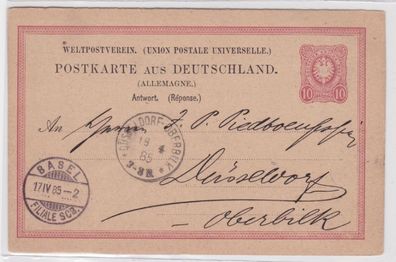 96186 DR Ganzsachen Postkarte P9A Basel (Schweiz) nach Düsseldorf 1885