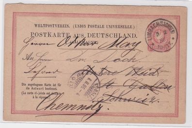 96187 DR Ganzsachen Postkarte P9F Limbach nach St. Gallen (Schweiz) 1886