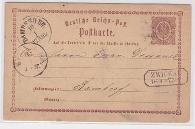 96558 DR Ganzsachen Postkarte P1 Zwickau nach Bamberg 1875